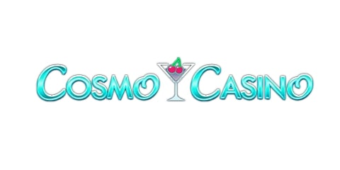 A stylized logo featuring the text "Cosmo Casino" in teal letters. The "o" in "Cosmo" is replaced by a martini glass icon with a cherry, giving the logo a playful and sophisticated look.