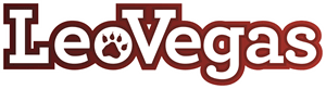 The logo for 'LeoVegas' online casino. It features a stylized lion's head in a circular emblem to the left of the text 'LeoVegas' in a bold, reddish-brown font. The 'o' in 'Leo' is replaced with a paw print.