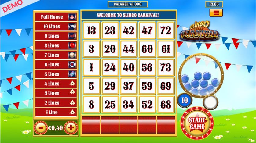 Slingo Carnival slot interface